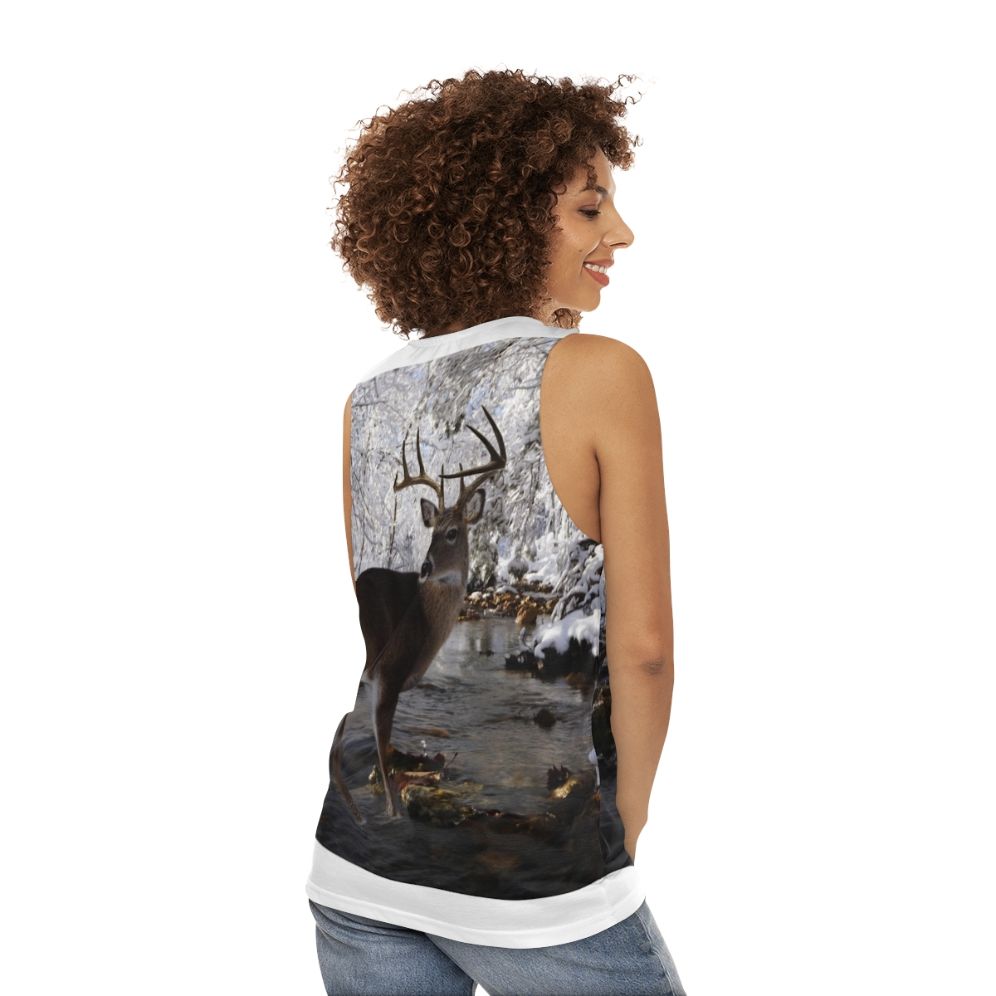 Whitetail deer printed unisex tank top - women back