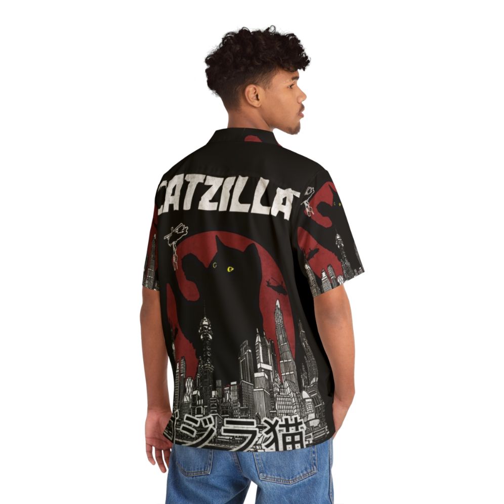 Catzilla Vintage Hawaiian Shirt - Cat Print Inspired by Godzilla and King Kong - People Back