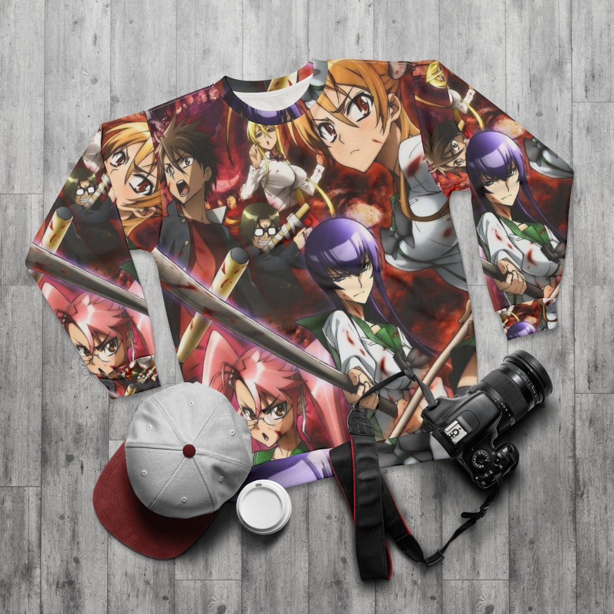 High School Of The Dead Anime Inspired Zombie Sweatshirt - flat lay