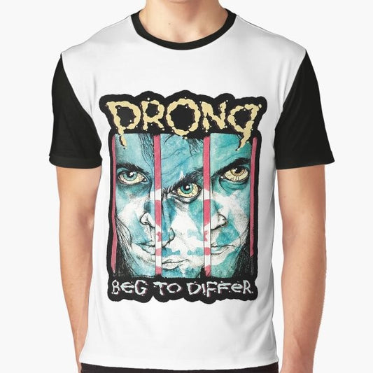 Prong Band Graphic T-Shirt featuring the iconic Prong logo and references to the band's heavy metal and industrial sound.