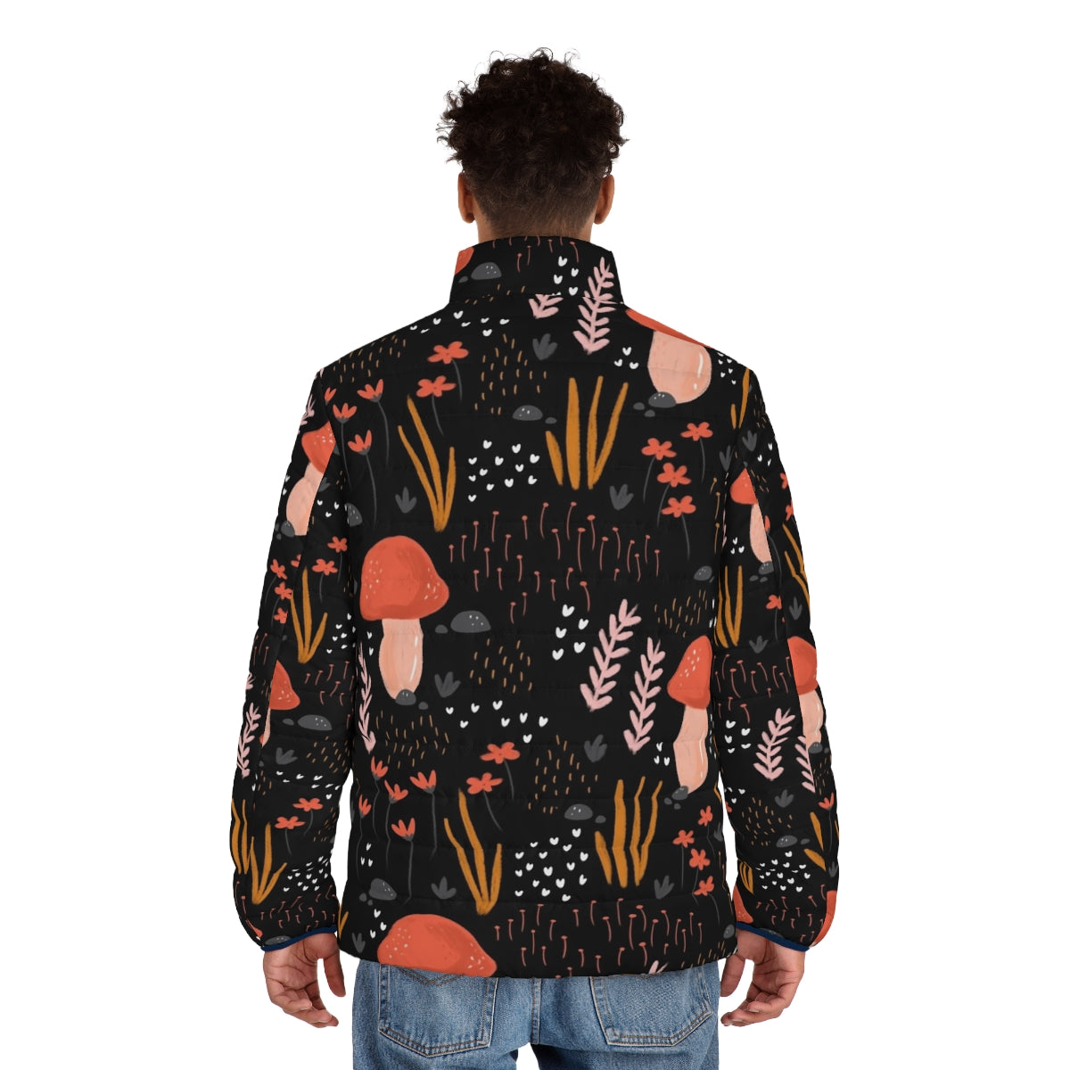 Fairy Garden Puffer Jacket featuring whimsical floral and botanical designs - men back