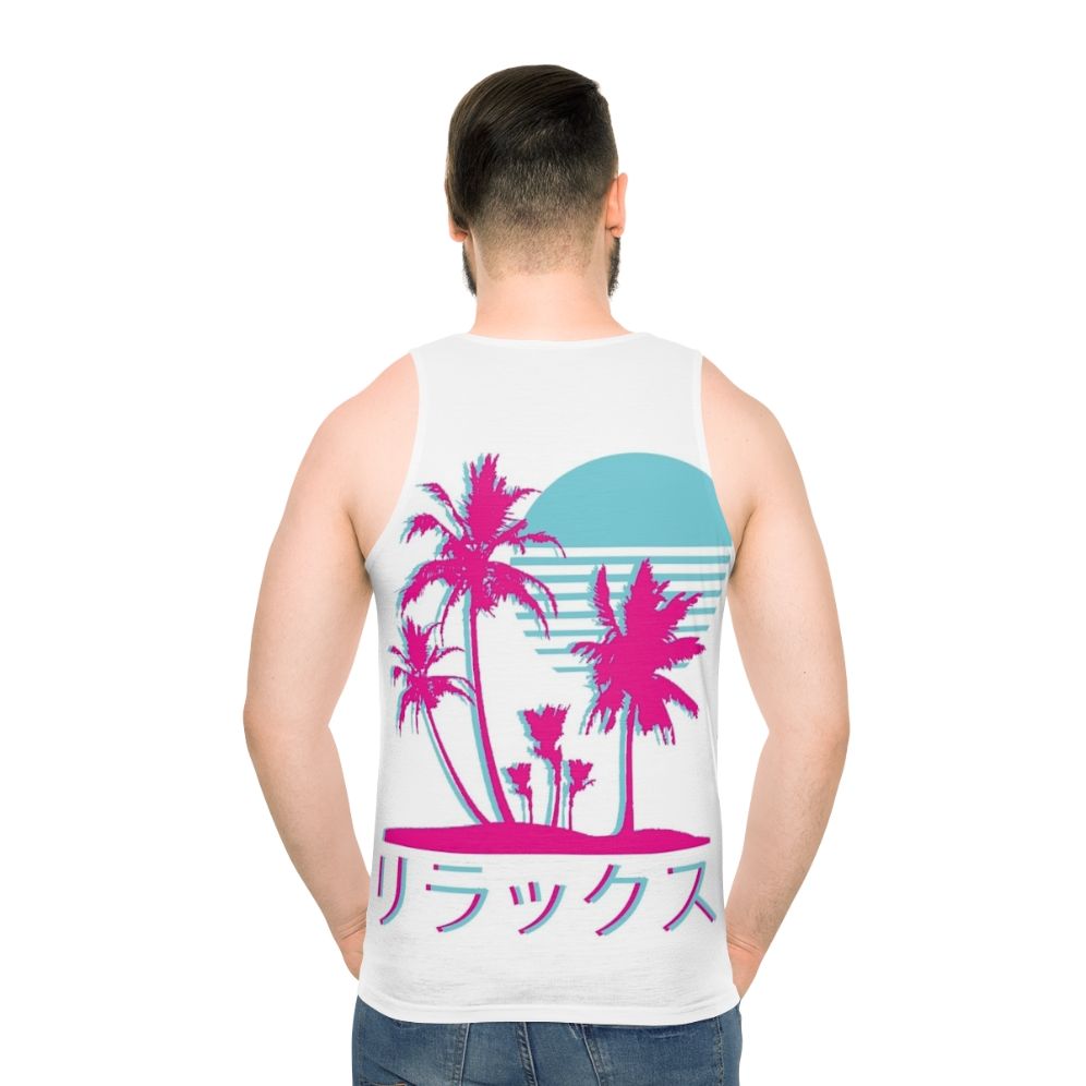 Retro vaporwave neon palms unisex tank top - men back