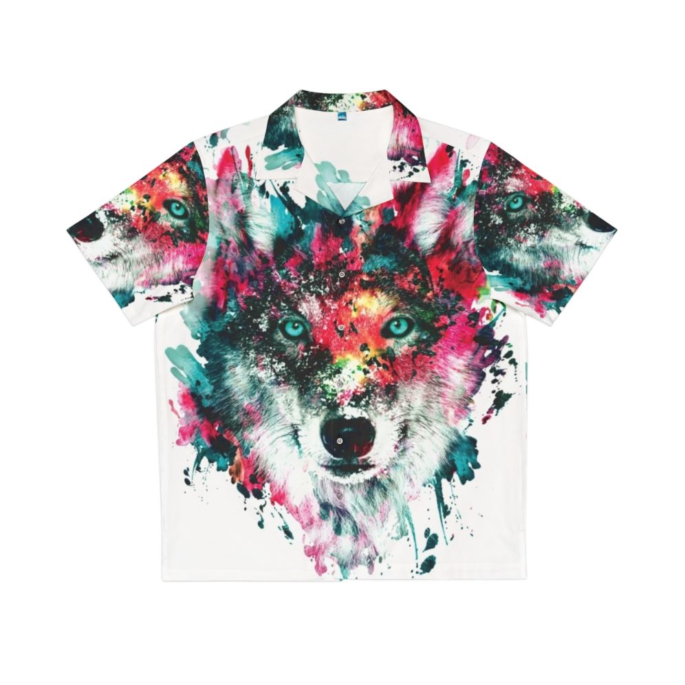 Colorful abstract wolf print Hawaiian shirt