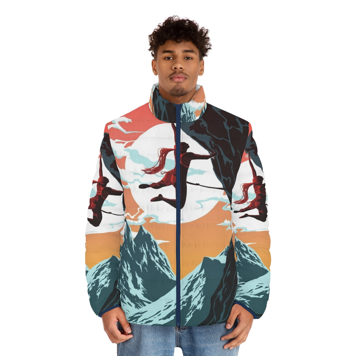 Climbing vector art puffer jacket - men front