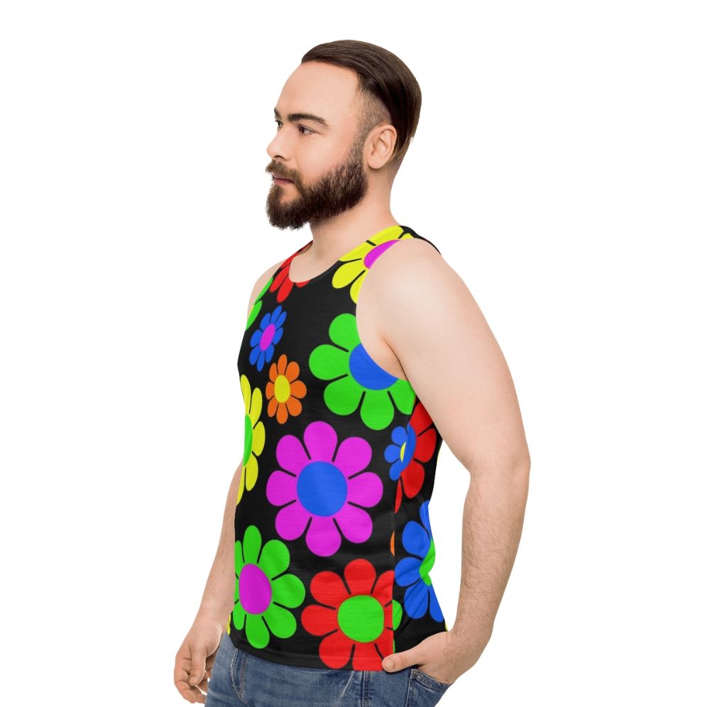 Hippy flower daisy spring pattern unisex tank top - men side