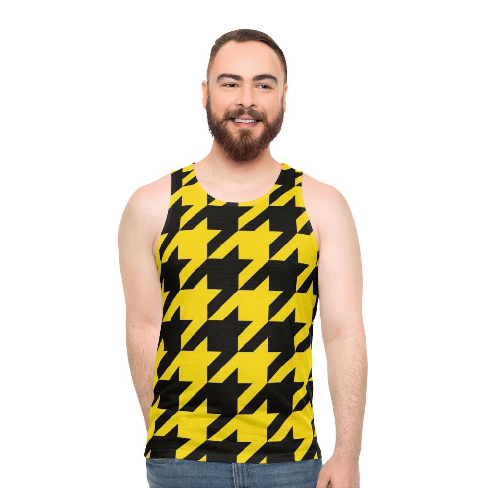 Unisex houndstooth black and yellow tank top - men