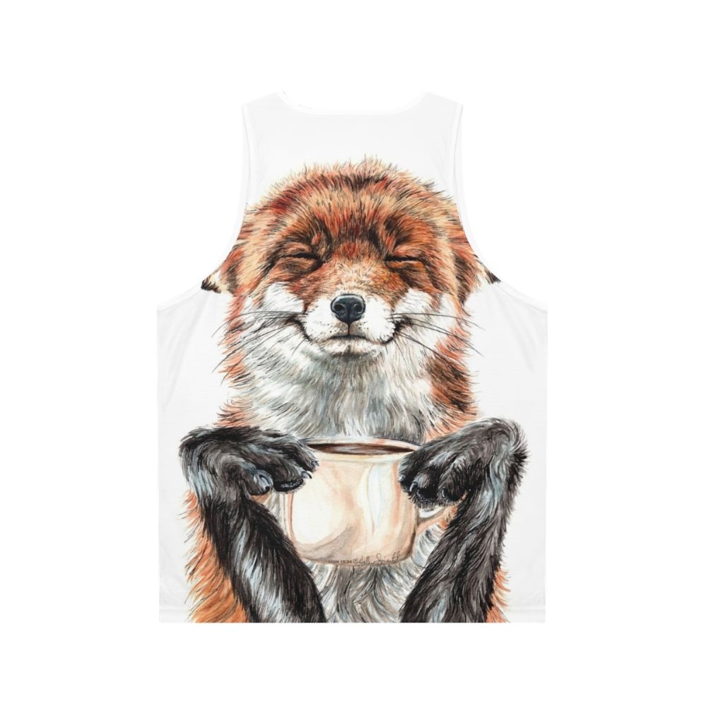 Cute Morning Coffee Fox Unisex Tank Top - Back