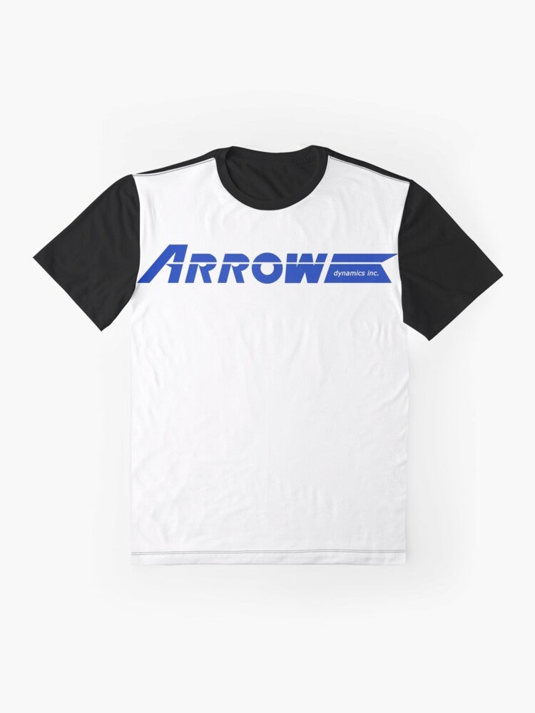 Retro "Legacy of Arrow" graphic design blue t-shirt - Flat lay