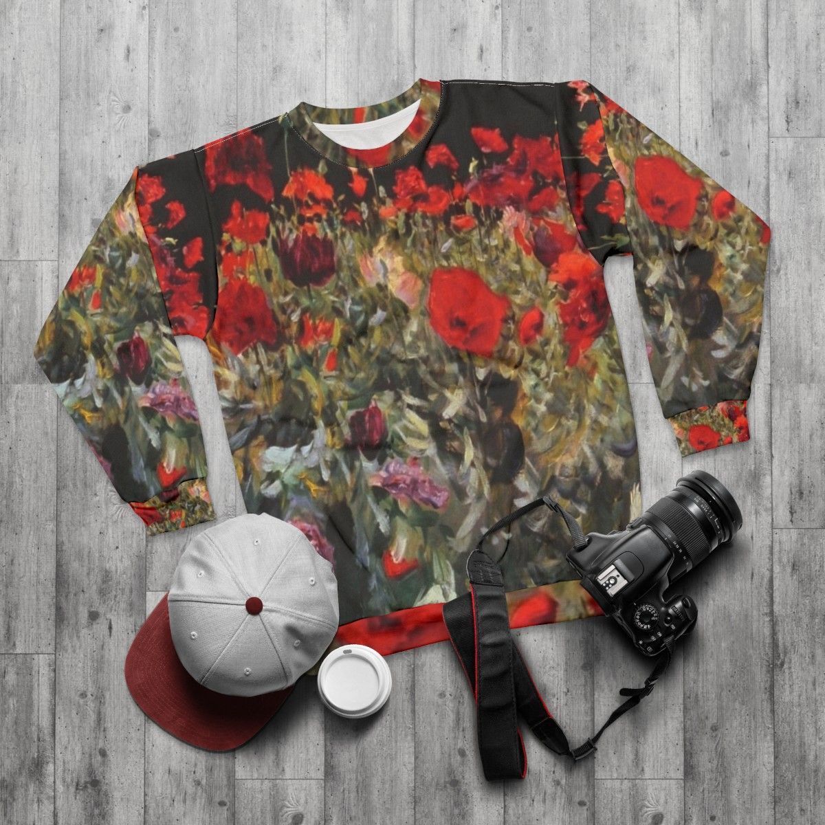 John Singer Sargent Poppies Impressionist Sweatshirt - flat lay