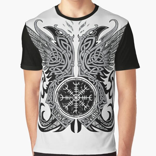 Odin's ravens Huginn and Muninn graphic design on a t-shirt