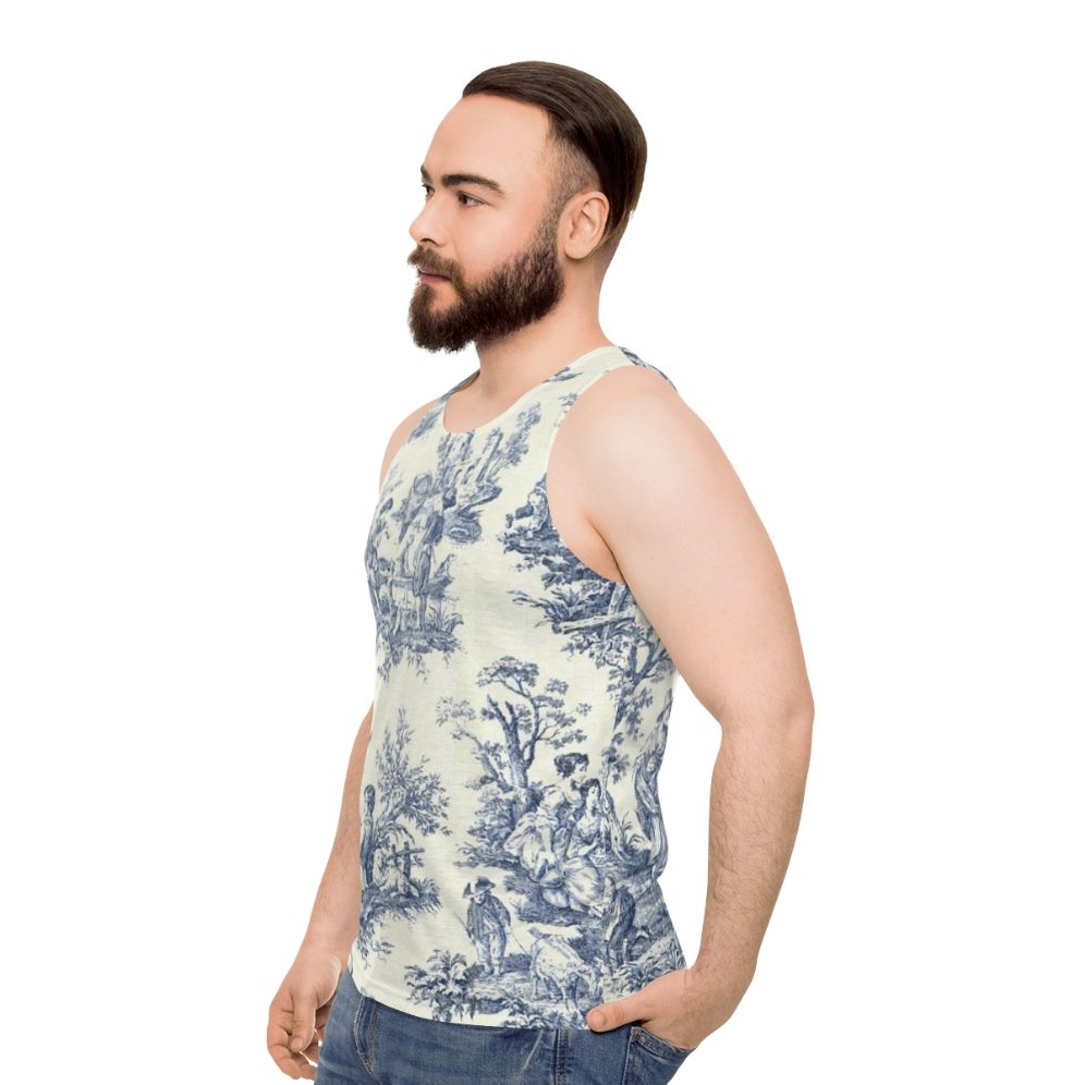 Powder blue French toile vintage floral designs unisex tank top - men side