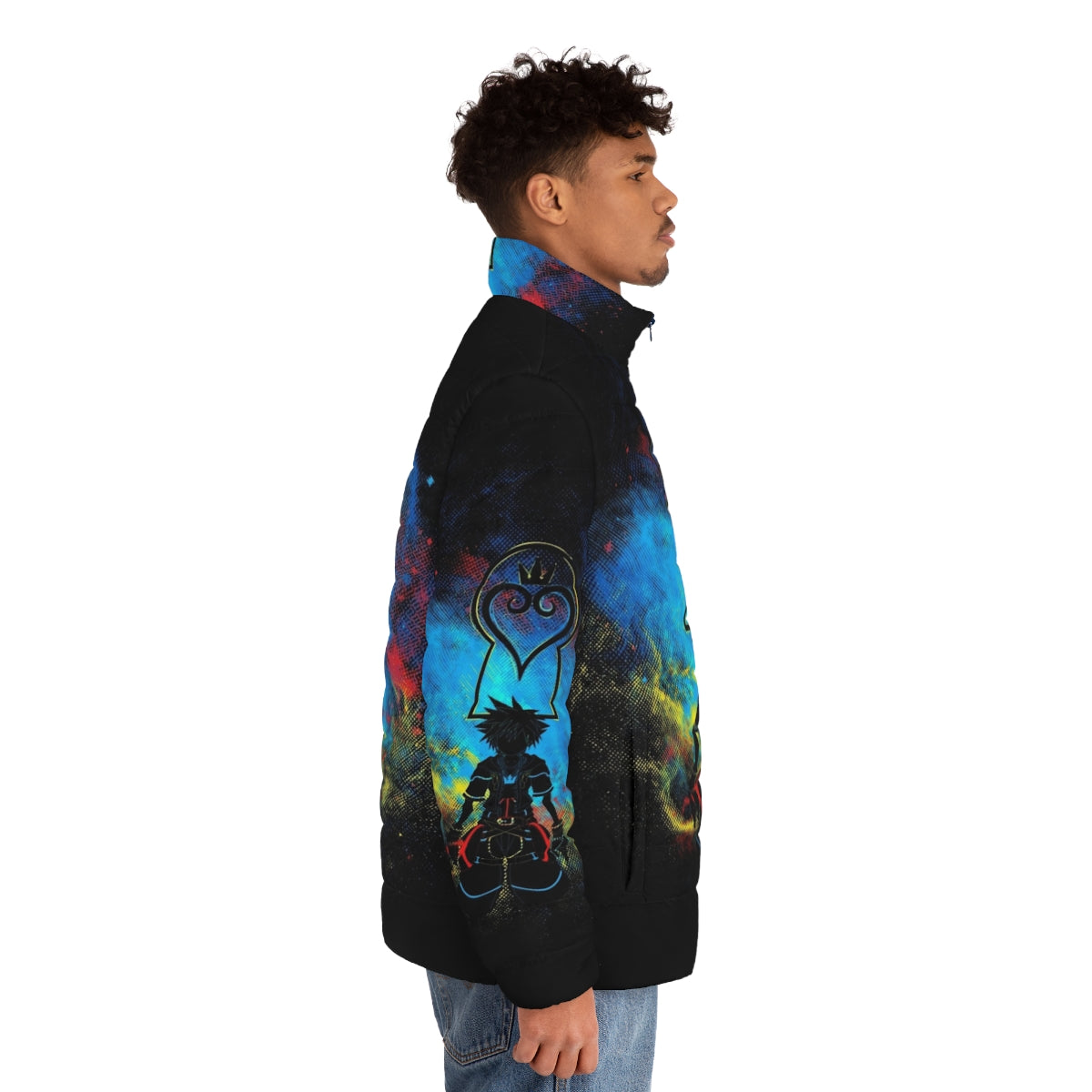 Kingdom Art Puffer Jacket featuring Sora and Kingdom Hearts design - men side right