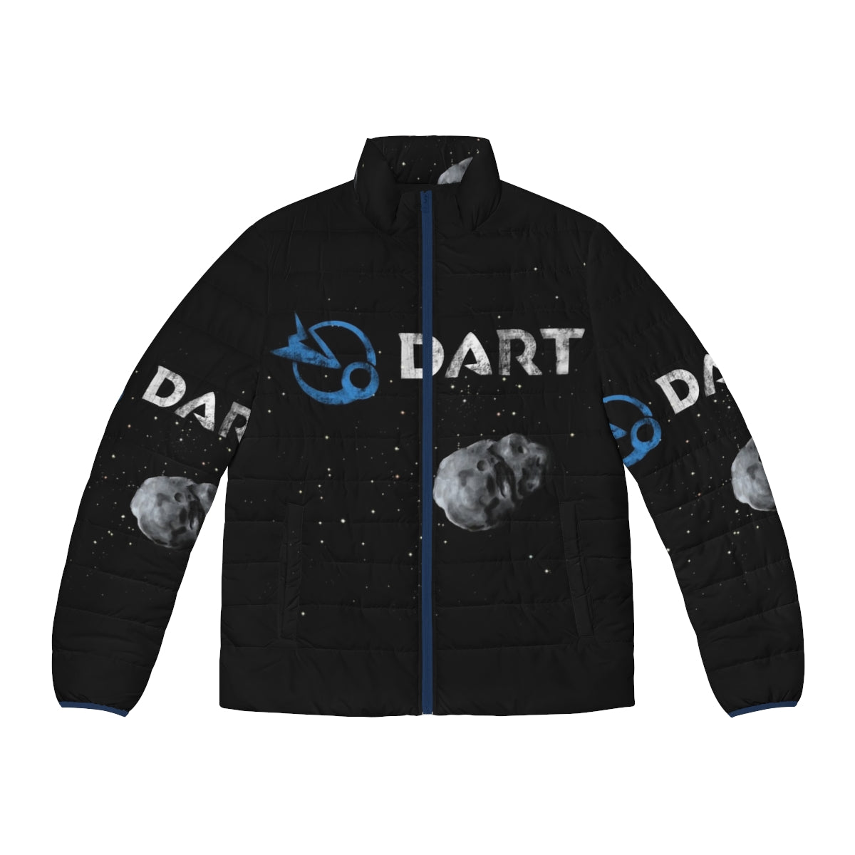 Illustration of Nasa's Dart mission puffer jacket with space and asteroid design