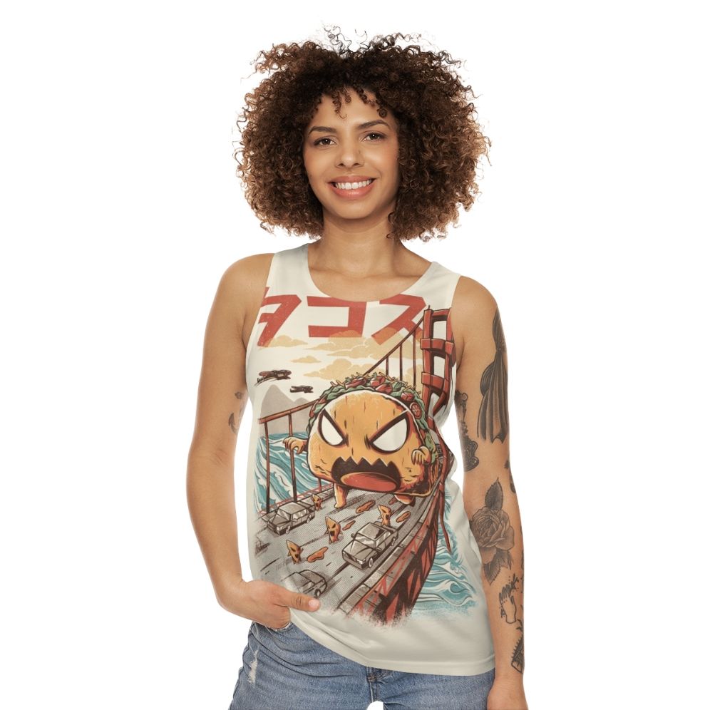 Unisex anime inspired Japanese kaiju graphic tank top - women