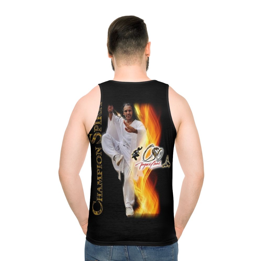 Unisex martial arts tank top with peaceful warrior spirit design - men back