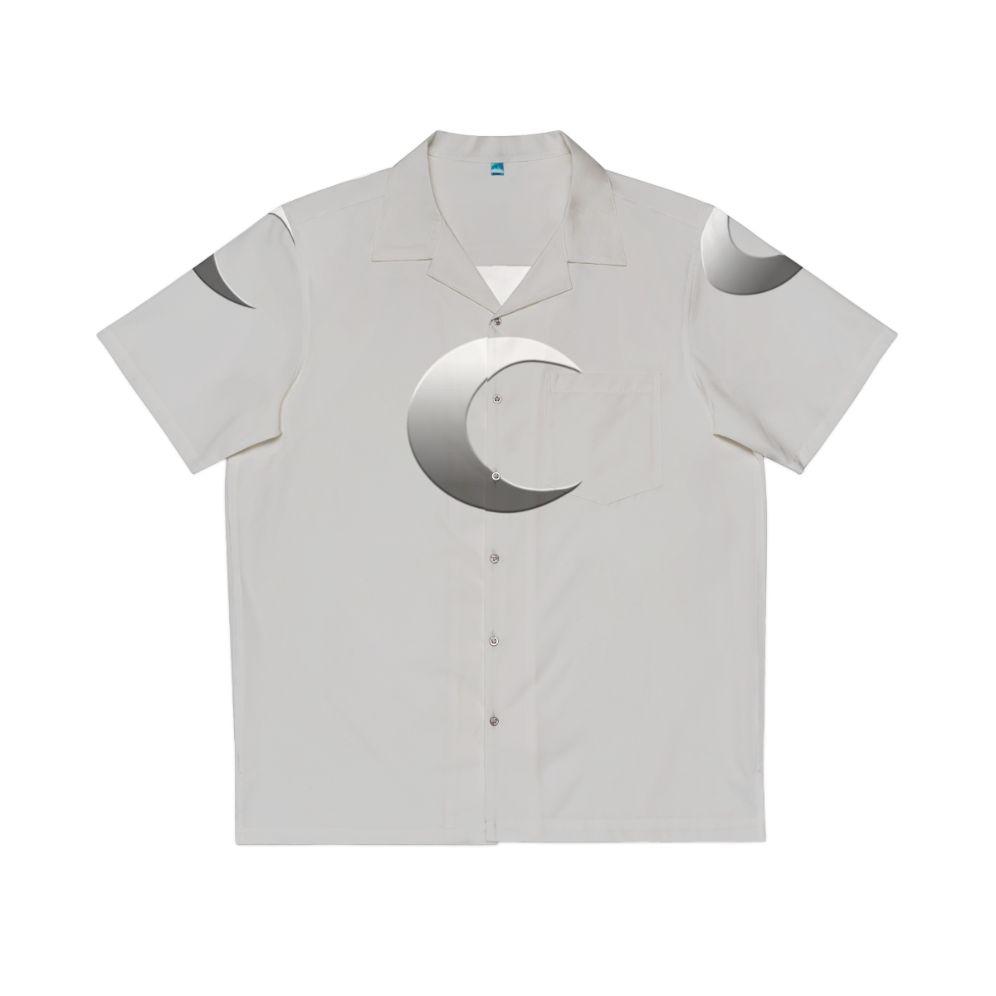 Silver crescent moon Hawaiian shirt with cosmic design