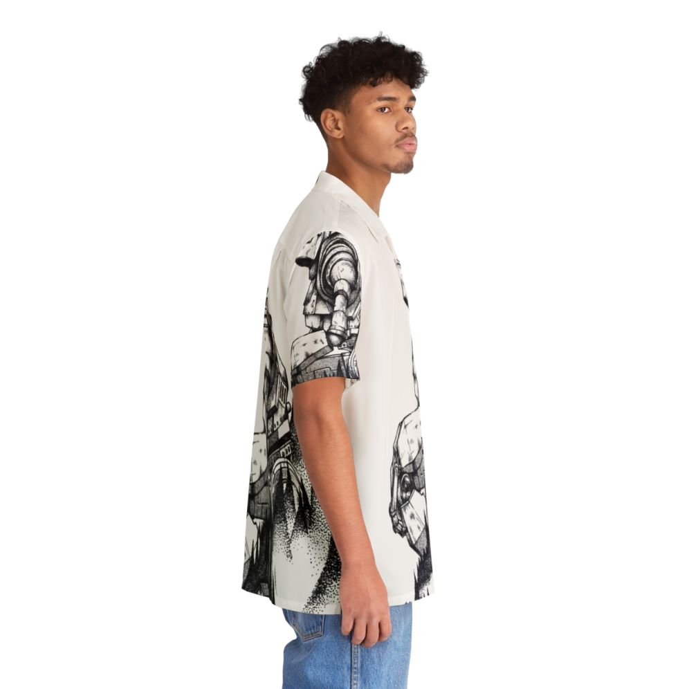 Iron Giant Hawaiian Shirt with Pointillism Design and Nature Imagery - People Pight