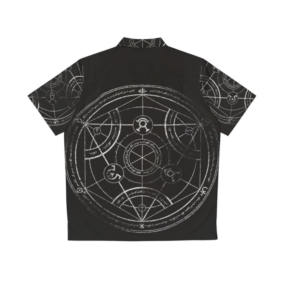 Fullmetal Alchemist inspired human transmutation circle chalk design on a Hawaiian shirt - Back