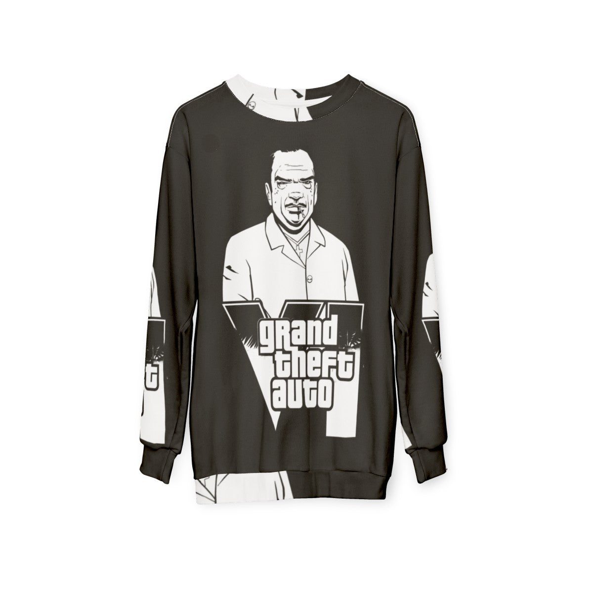 Grand Theft Auto Sweatshirt featuring classic GTA video game graphics - hanging