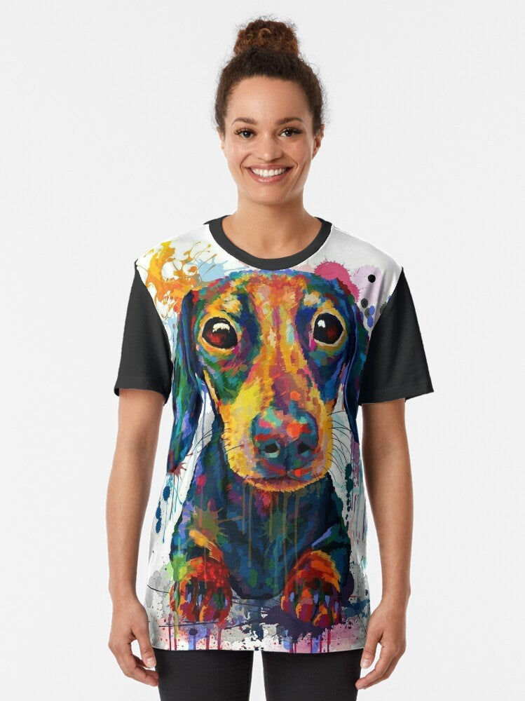 Cute dachshund dog illustration graphic t-shirt design - Women