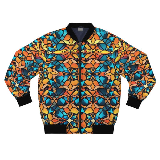 Kaleidoscope-patterned bomber jacket perfect for yoga and pilates workouts