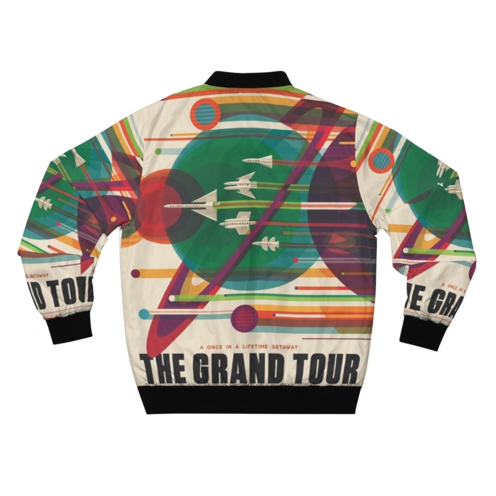 Retro space bomber jacket with vintage space travel design - Back