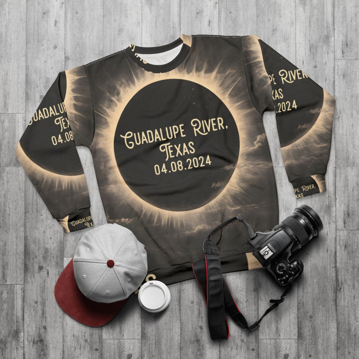 Guadalupe River Texas Total Eclipse Sweatshirt - flat lay