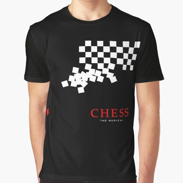 Chess The Musical graphic t-shirt featuring a Soviet and American design