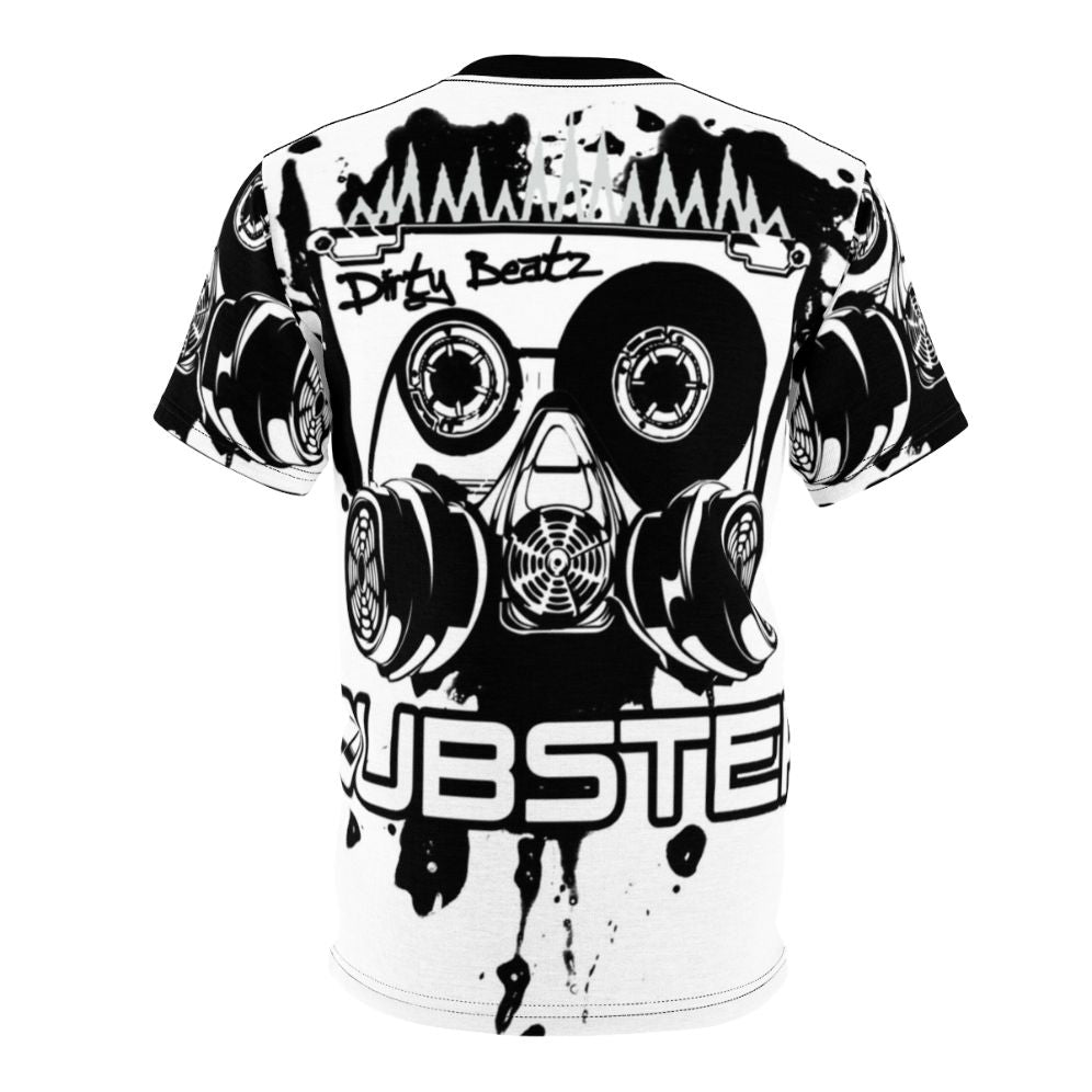 Dubstep t-shirt with vibrant graphic of cassette tape, music notes, and electronic beats - Back