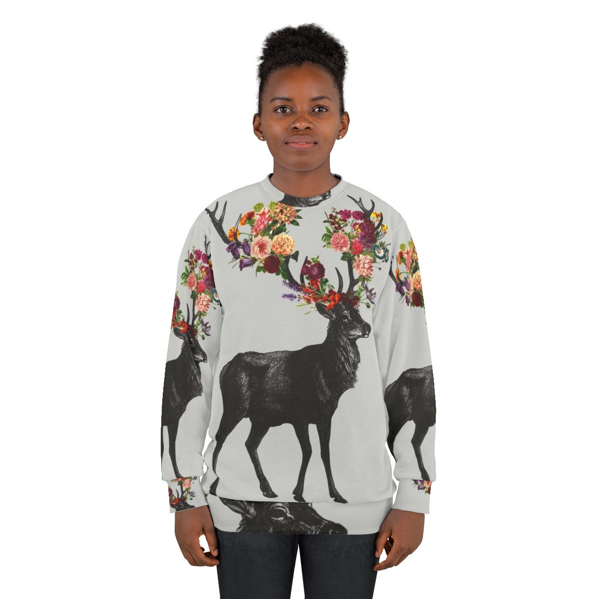 Floral sweatshirt with a nature-inspired deer design - women