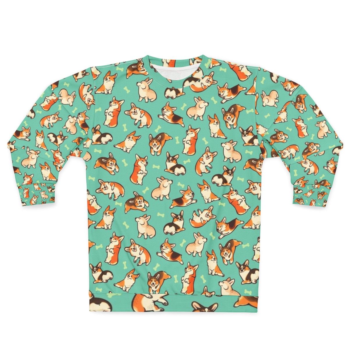 Jolly Corgis in Green Sweatshirt - Cute Pembroke Welsh Corgi Pattern