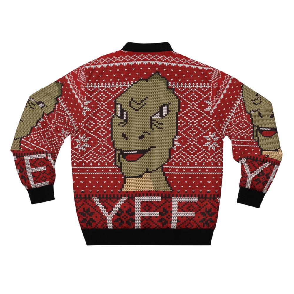 Yee Ugly Christmas Sweater 2019 Bomber Jacket featuring a dino meme design - Back