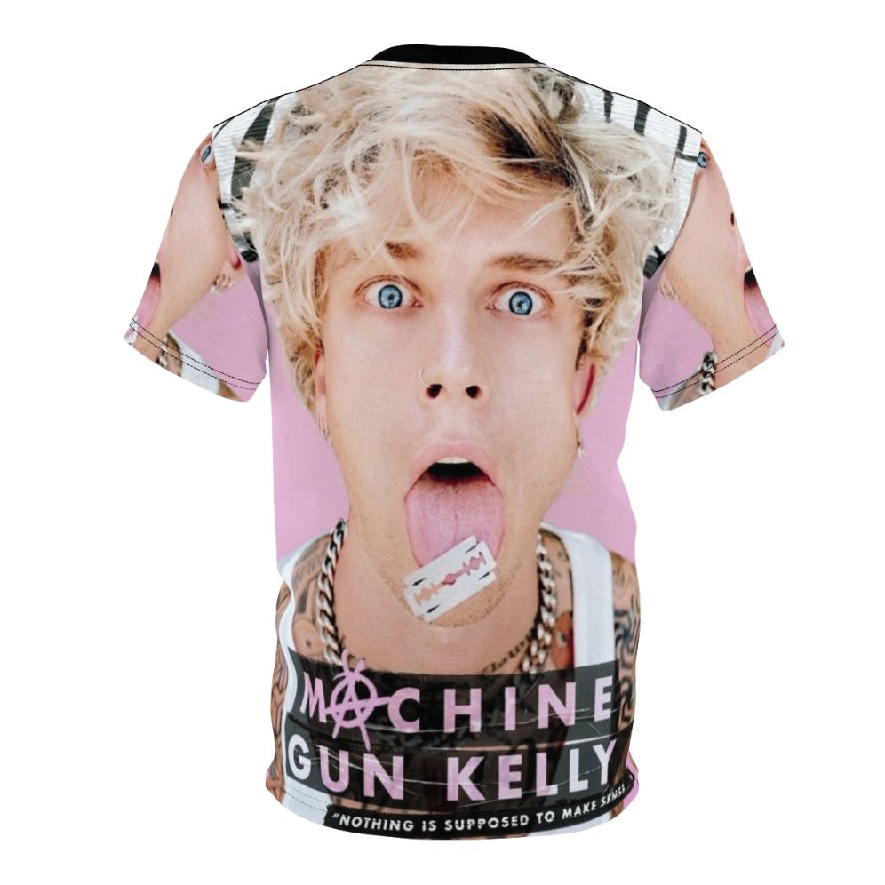 Crazy face blonde man graphic t-shirt featuring machine gun kelly and rap music imagery - Back