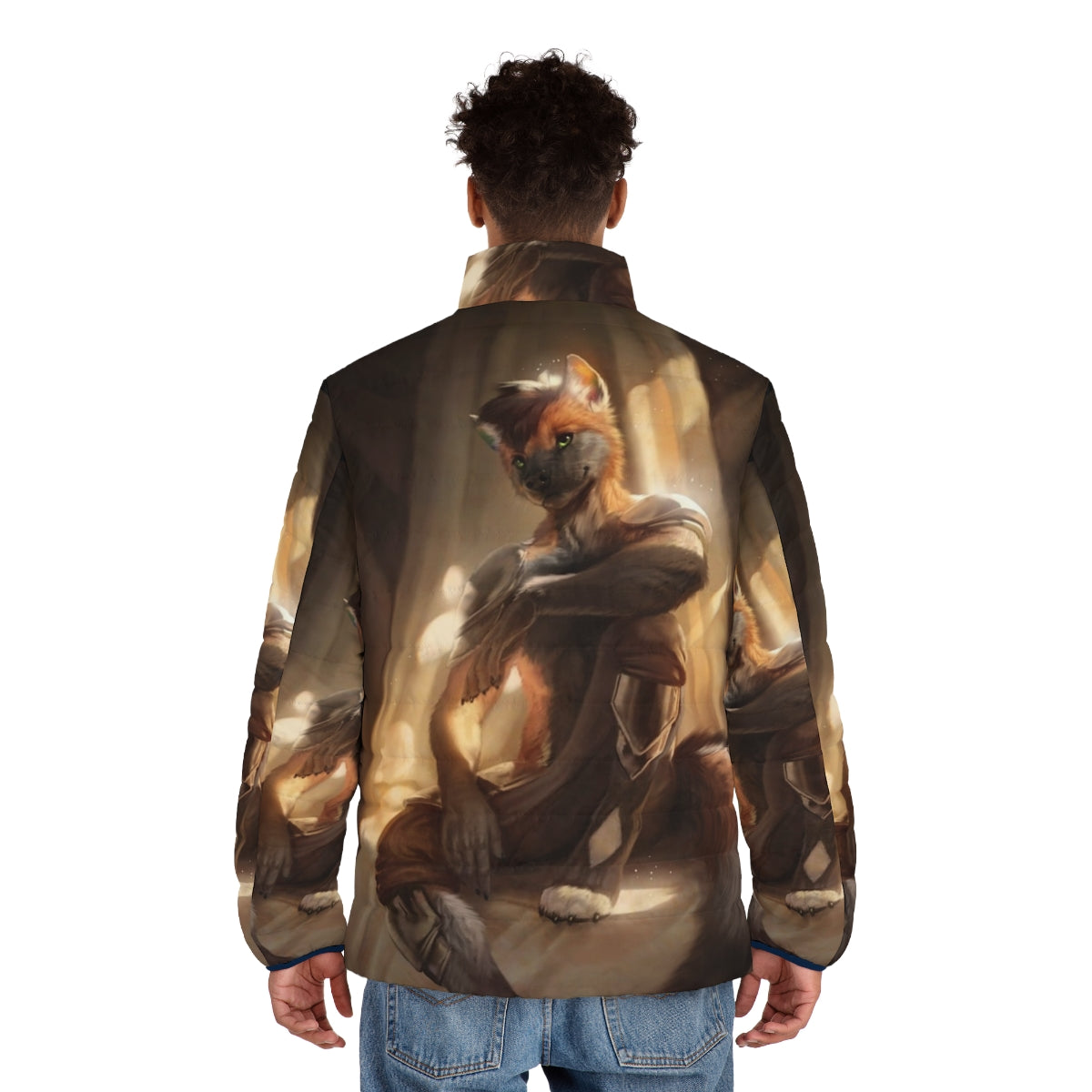 Contentment Puffer Jacket - Anthro canine digital art featuring a wolf or dog-like character - men back