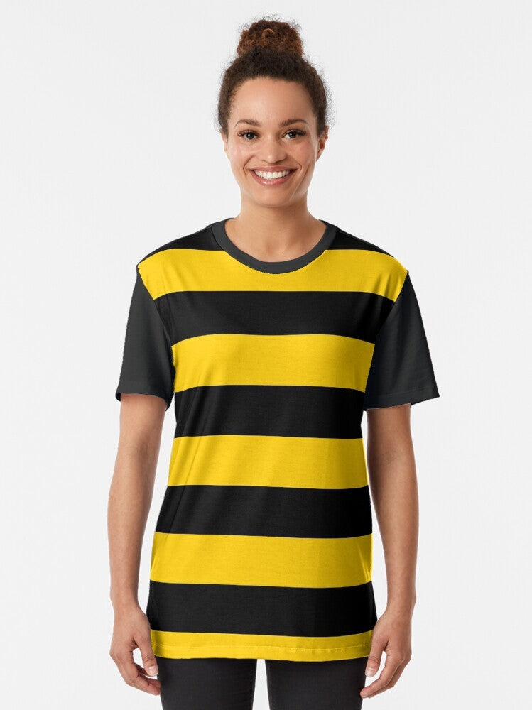 Bee graphic t-shirt with yellow and black stripes - Women