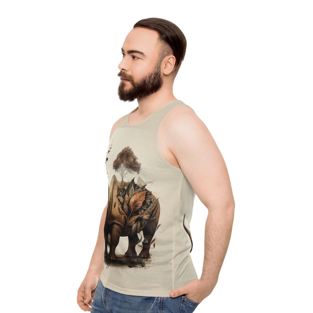 Rhinoceros with floral and botanical graphics on a unisex tank top - men side