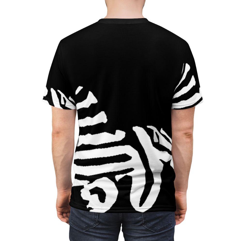 A T-shirt featuring a graphic design of a zebra pleco, a popular striped freshwater aquarium fish. - men back