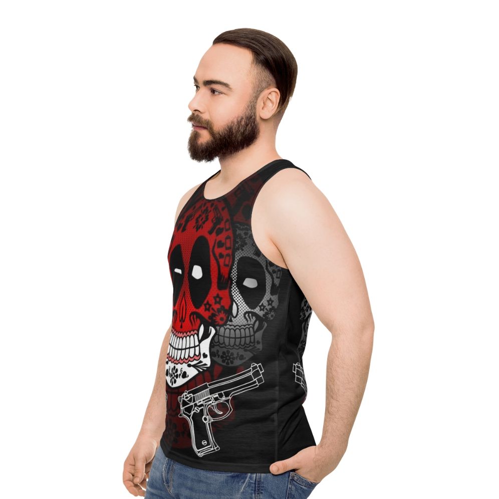 Candy Pool Unisex Tank Top with Sugar Skull Design - men side