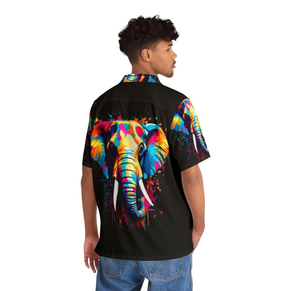 Colorful Hawaiian shirt with a vibrant elephant and animal print design - People Back