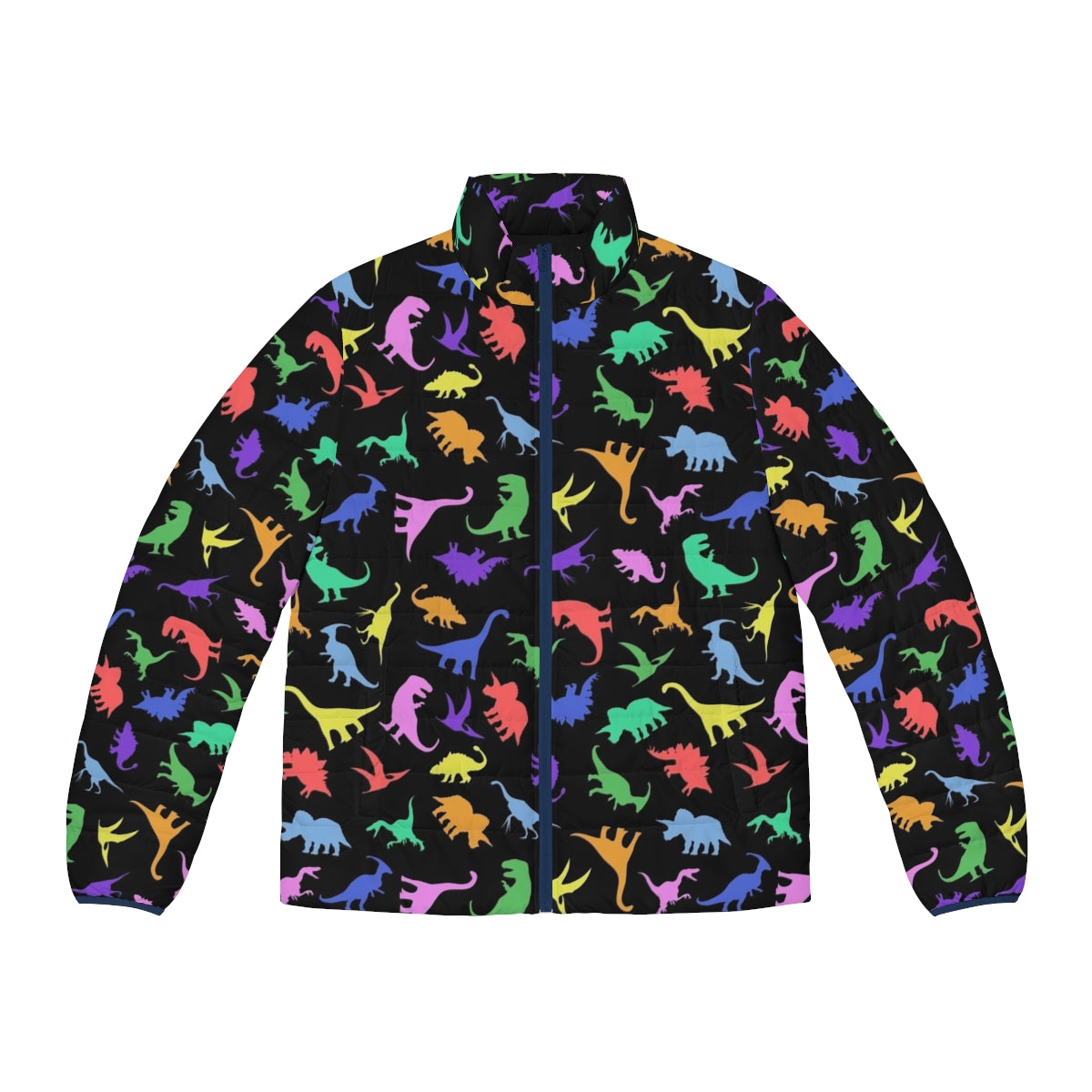 Dinosaur pattern black puffer jacket