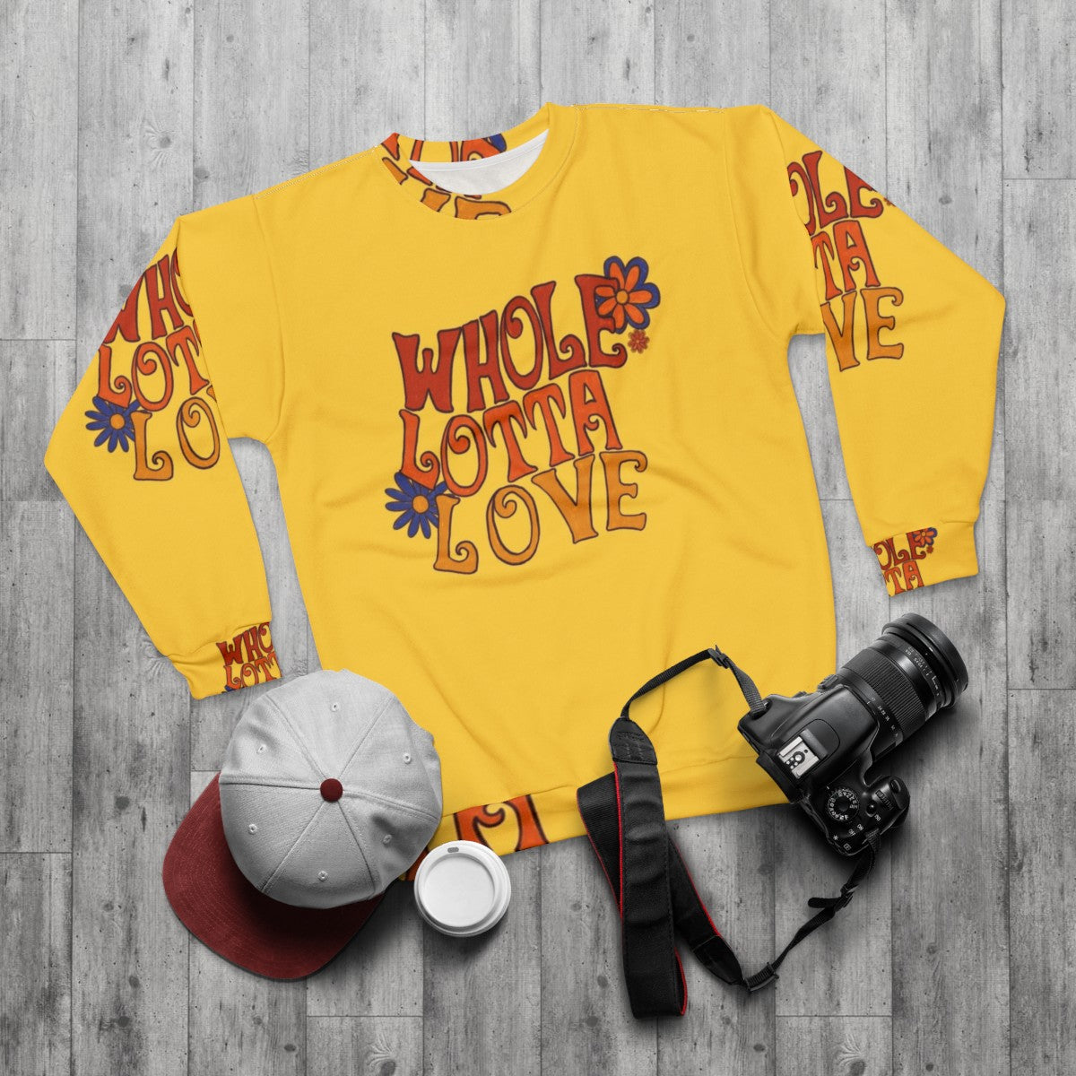 Whole Lotta Love Retro Sweatshirt with Led Zeppelin Inspired Typography - flat lay