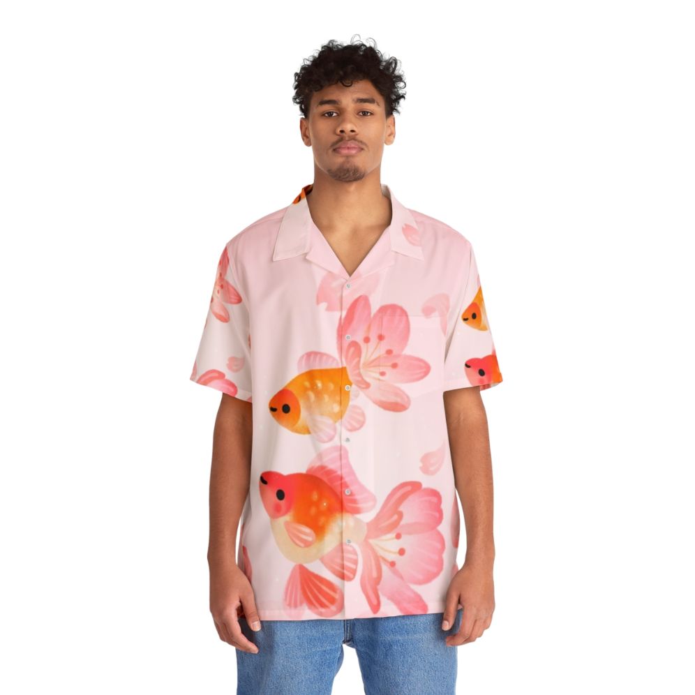 Cherry blossom and goldfish print Hawaiian shirt - People Front