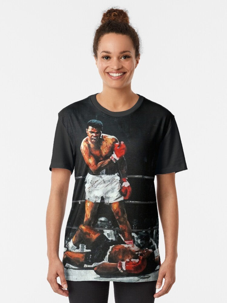 Graphic t-shirt featuring Muhammad Ali's famous knockout of Sonny Liston - Women