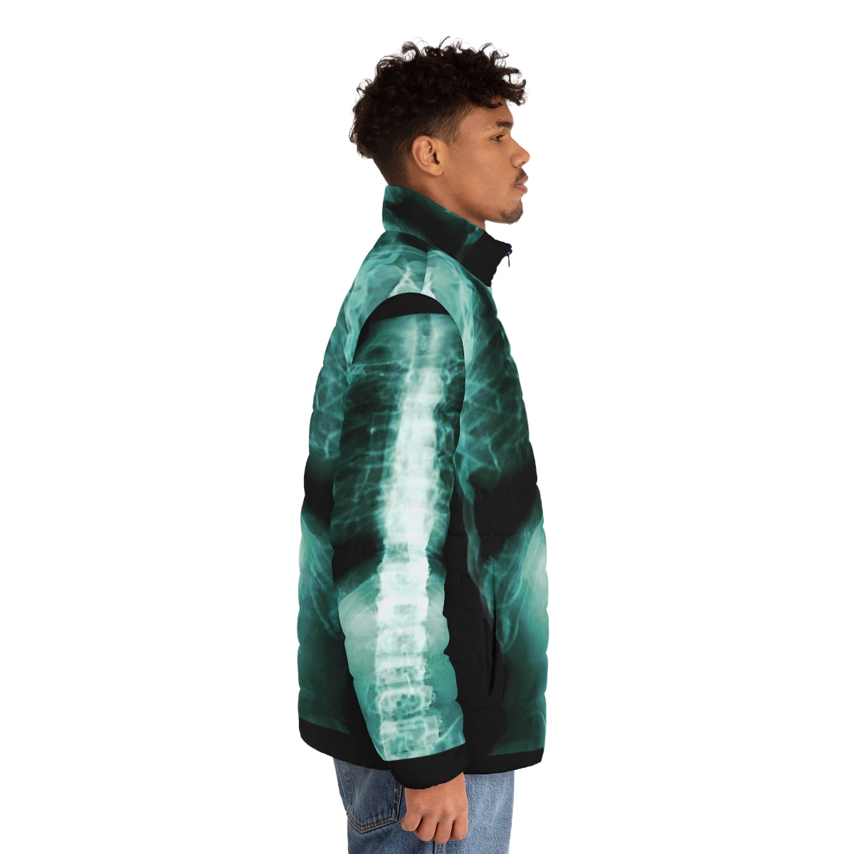 Xray puffer jacket with detailed skeleton bones and rays design - men side right