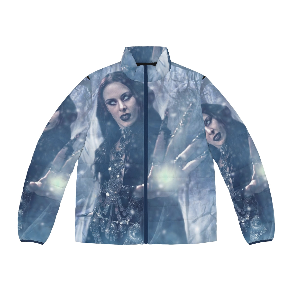 A cozy and stylish puffer jacket featuring Beyond the Black fanart design