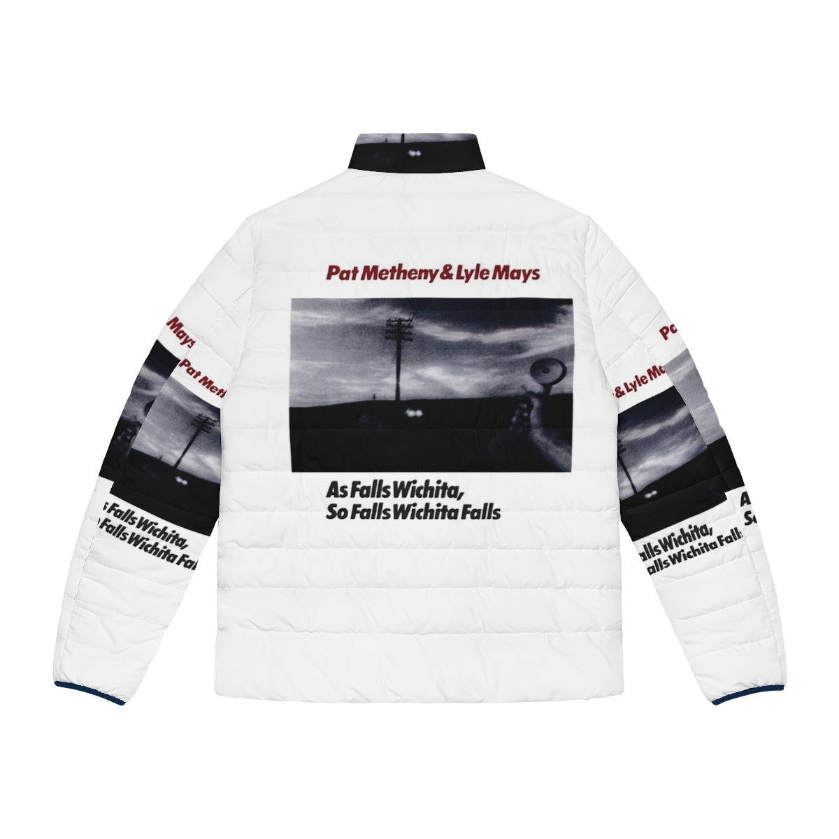 Retro 1980s jazz fusion puffer jacket inspired by Pat Metheny and Lyle Mays' "As Falls Wichita" - Back