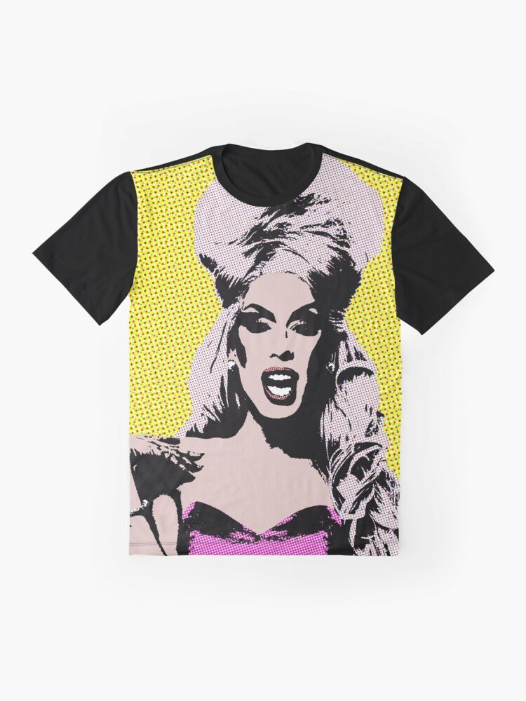 Alaska-inspired pop art graphic t-shirt with RuPaul and drag queen design - Flat lay