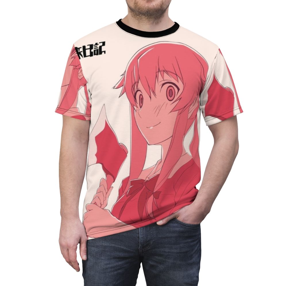 Mirai Nikki inspired anime t-shirt featuring Yuno Gasai - men front