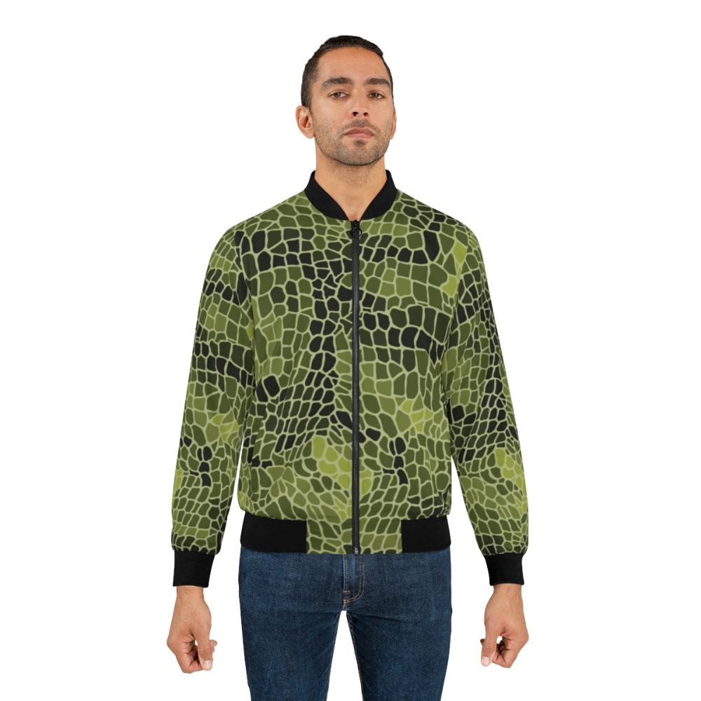 Alligator skin bomber jacket with green, textured animal pattern - Lifestyle