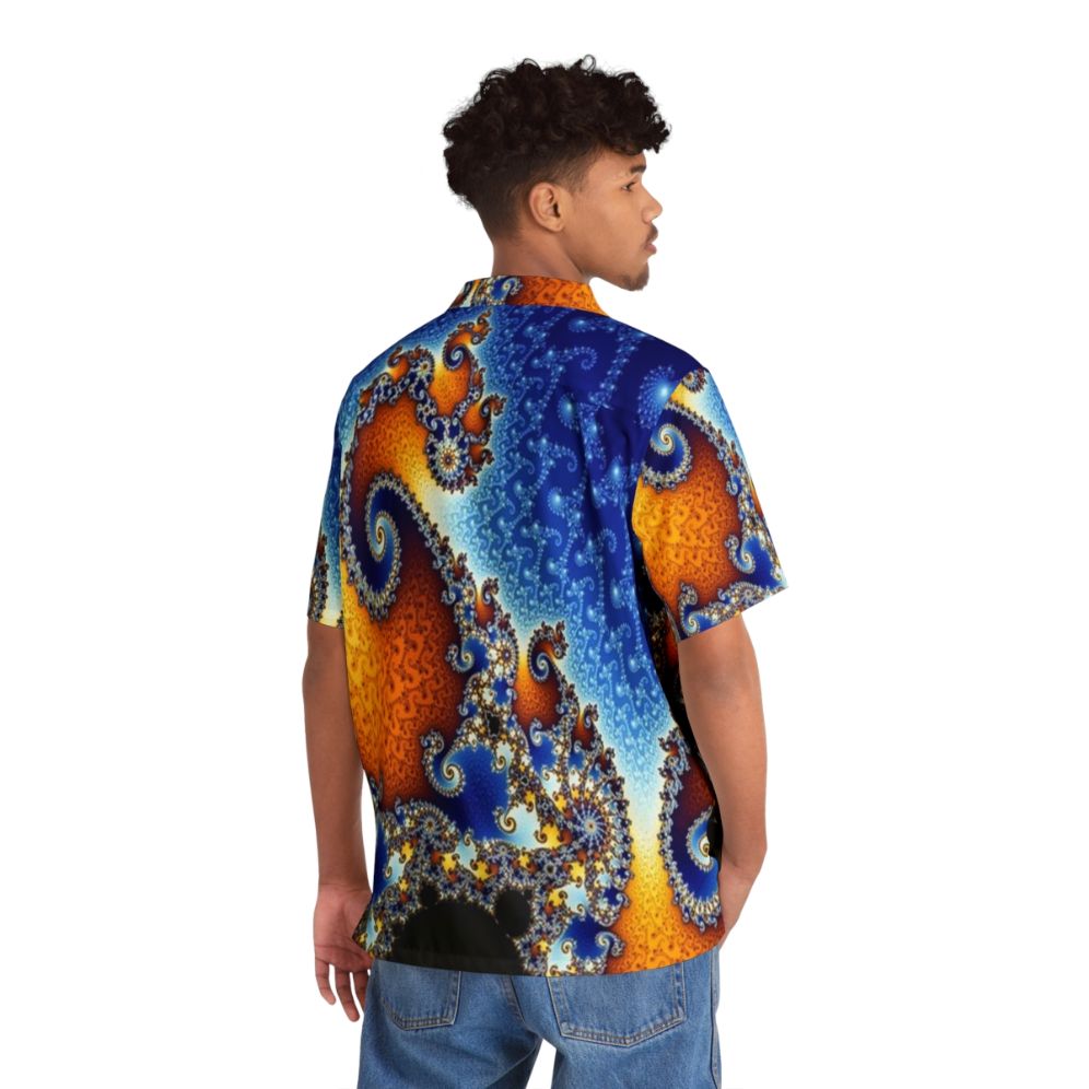 Blue Mandelbrot fractal design on a Hawaiian shirt - People Back